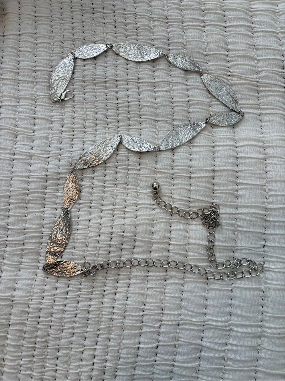 NWOT Silver Hammered Leaf Link Chain Belt Adjustable Statement Waist Hip Boho Fe